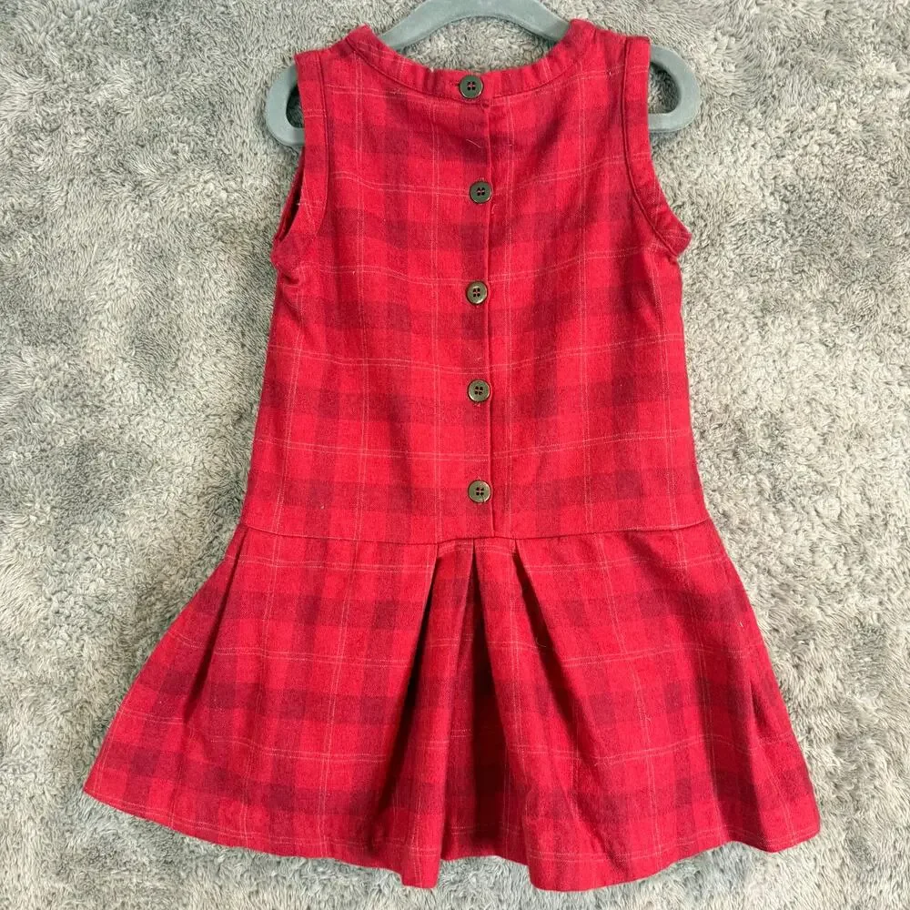 Jacadi Wool Blend Red Plaid Pleated Dress Jumper 4 4T Holiday Uniform Christmas